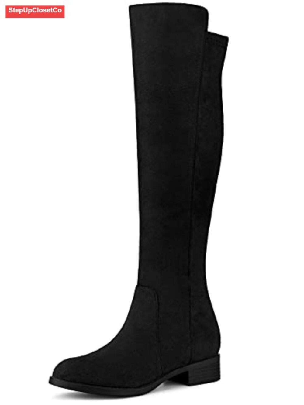 Faux Suede Chunky Heel Knee High Boots Side Zipper Round Toe Winter
